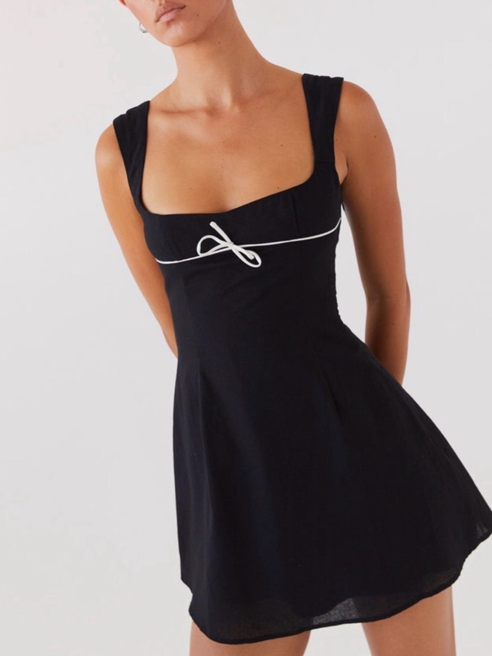 PepperMayo Black Mini Dress with White Trim Bow